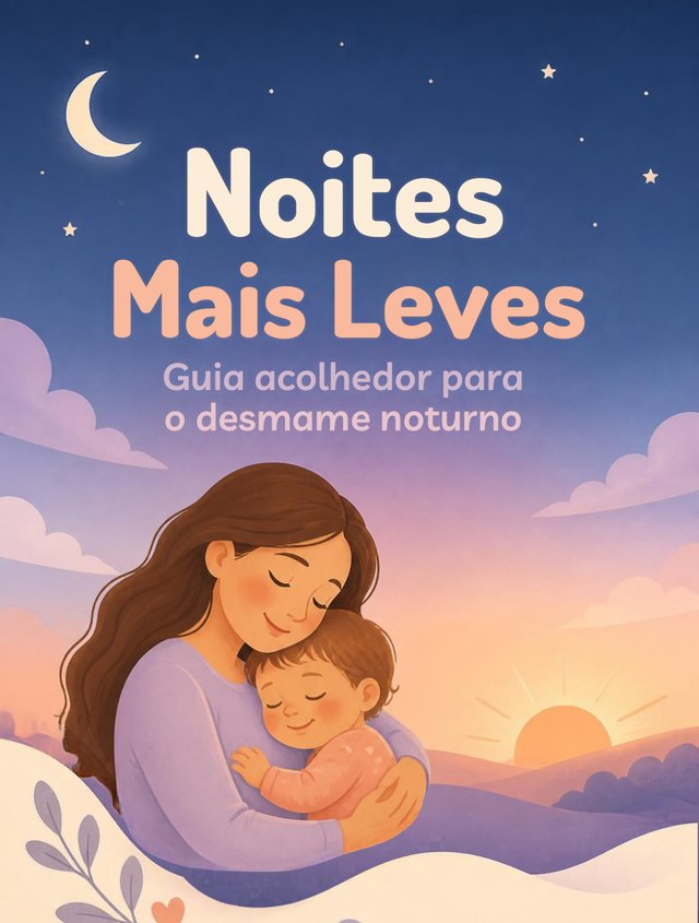 Capa do e-book Noites Mais Leves: mãe abraçando o filho num céu de entardecer